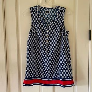 Mud Pie A line sleeveless top. Size S. Navy white and red. Gold button detail.